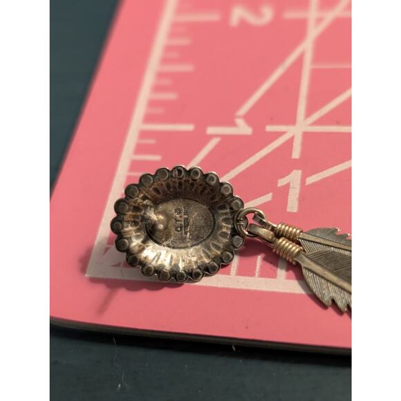 Vintage Signed QT Sterling Turquoise Feather Dangle Pierced Earrings - Picture 5 of 6